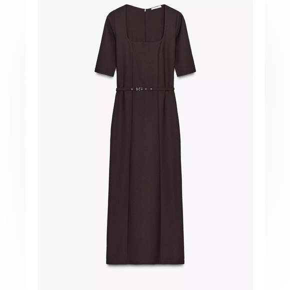 Zara NWT Sleek Chocolate Brown Midi Dress - Picture 6 of 10